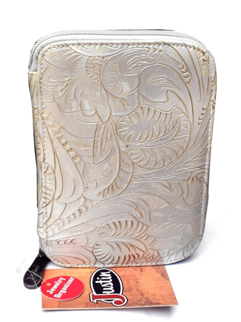 Justin White Tooled Western Jewelry Case NWT
